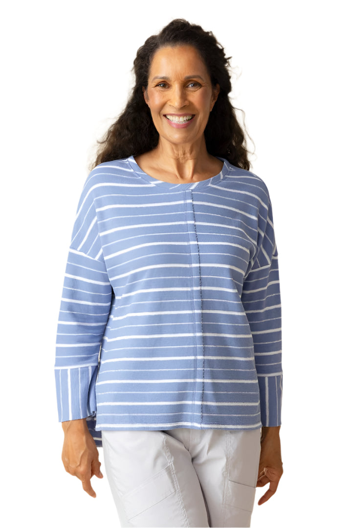French Terry Striped Crew Neck Top - 85306