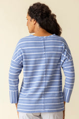 French Terry Striped Crew Neck Top - 85306