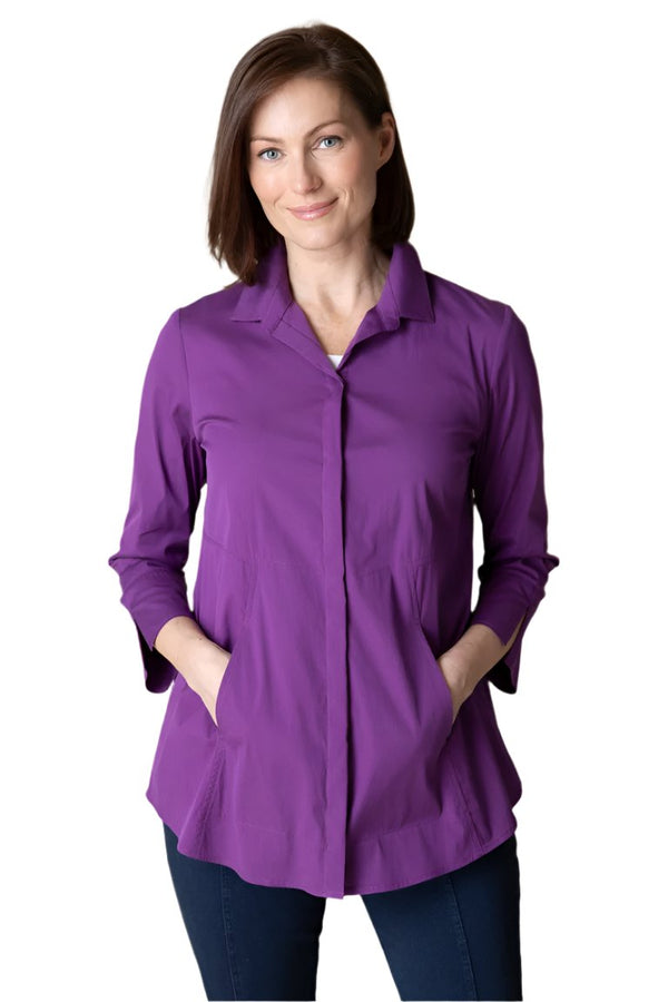 The "One" Hidden Button Placket Shirt in Plum - 15019