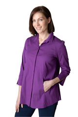 The "One" Hidden Button Placket Shirt in Plum - 15019