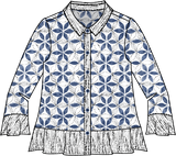 Crinkle Crepe Floral Mix Flounce Shirt - 21622