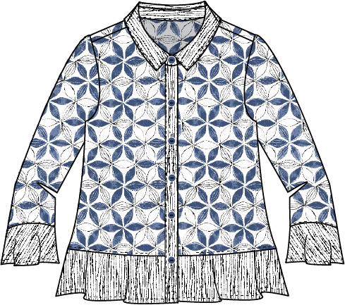 Crinkle Crepe Floral Mix Flounce Shirt - 21622