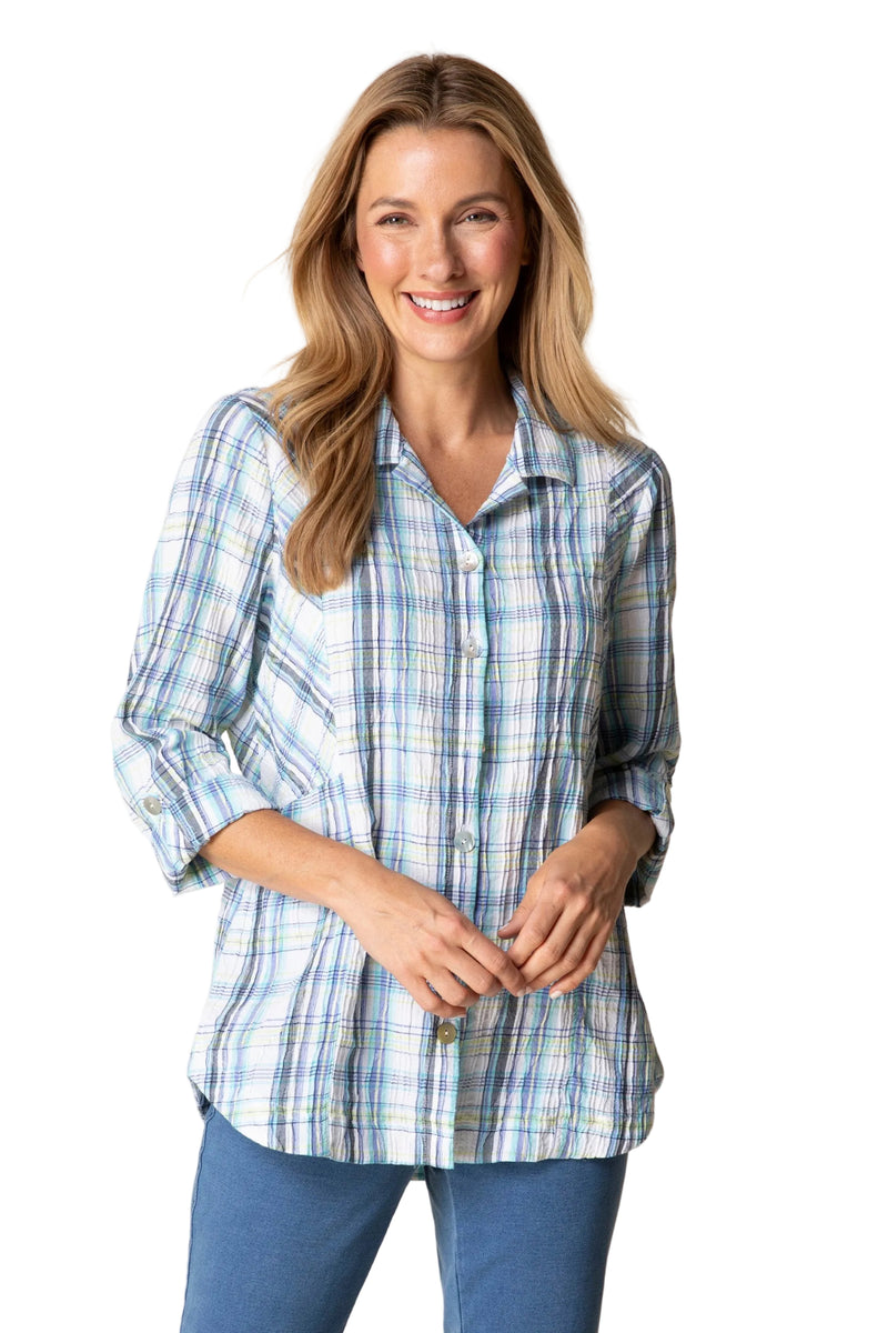 Blurred Plaid Boyfriend Tunic - 46634
