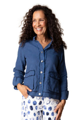 Soft Raw-Edge Linen Blend Button Front Jacket - 41552