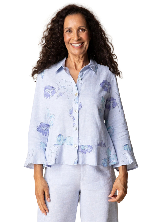 Habitat Linen Floral Flounce Shirt - 46522