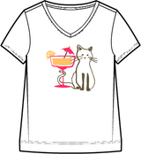 Cocktail Kitty V-Neck Short Sleeve Tee - 41800