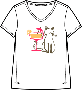 Cocktail Kitty V-Neck Short Sleeve Tee - 41800