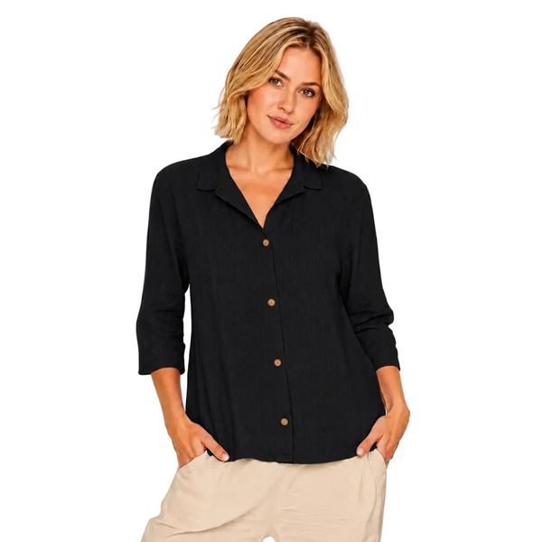 Soft Textured Cotton Button-Front Shirt  - NS117