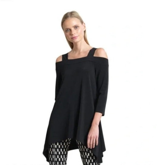 Clara Sunwoo Cold Shoulder Tunic in Black - T101-BK - Size XS Only