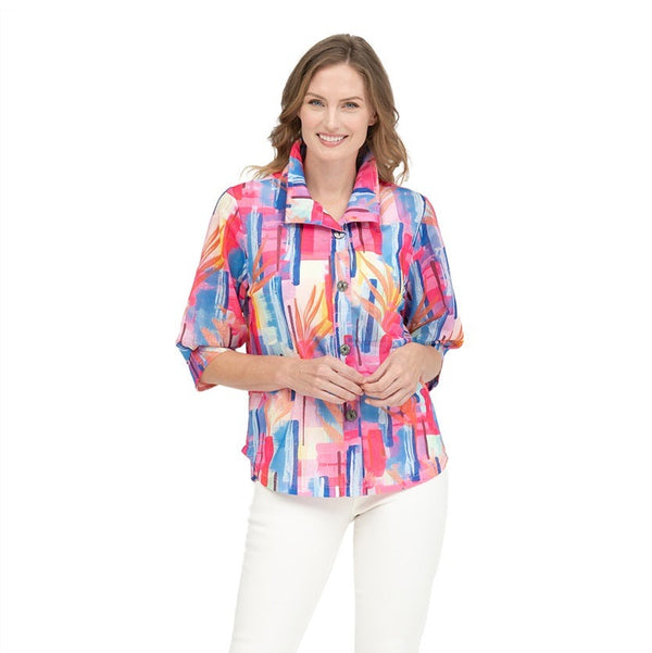 Damee Abstract Color Pop-Print Blouse in Pink/Multi - 7099-PNK