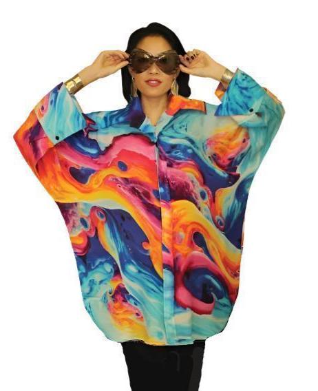 Dilemma Vital Inspired Abstract-Print Big Shirt/Blouse - FRBS-334-VI