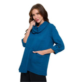 Cowl-Neck Waffle Tunic in Deep Sea- FW-124-DS