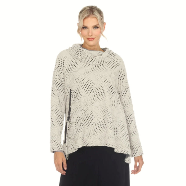 Polka-Dot Drape Neck Tunic in Winter White - 3799-WWT  Sizes L & XL