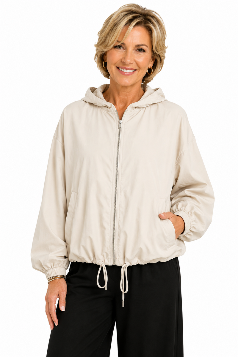 Zip-Front Hooded Windbreaker in Light Beige  - 5154-BGE