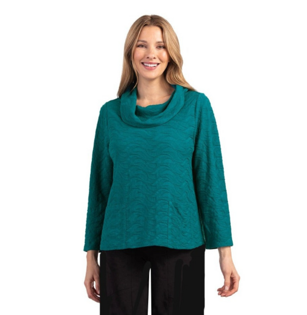 Habitat Waterfall Knit Cowl-Neck Pocket Top in Teal - 16310-TL
