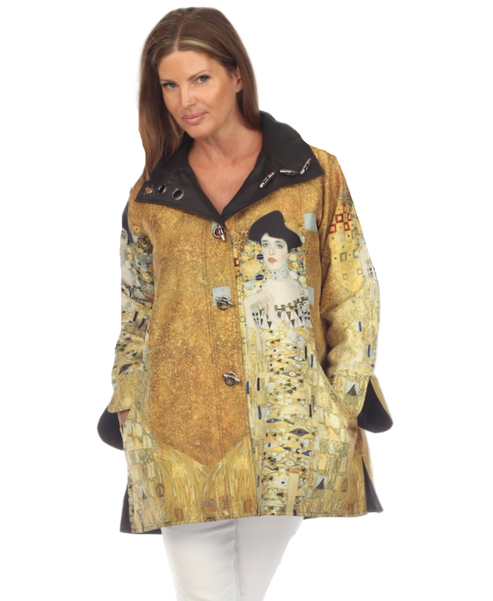 Inspired by Klimt Lady in Gold Reversible Hooded Raincoat