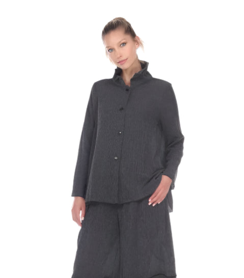 Textured Button-Front Blouse in Grey/Black - 2632-GRY - Size S Only