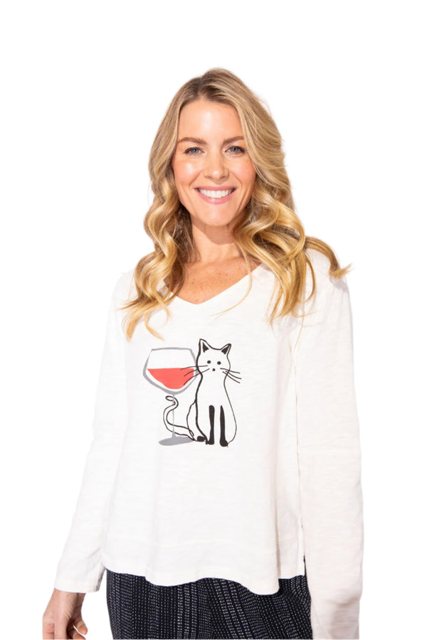 "Cat & Wine" Lovers Tee in Ivory - 40545 - Size M Only!