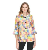 Modern Watercolor Art Inspired Pastel-Print Jacket - 4889