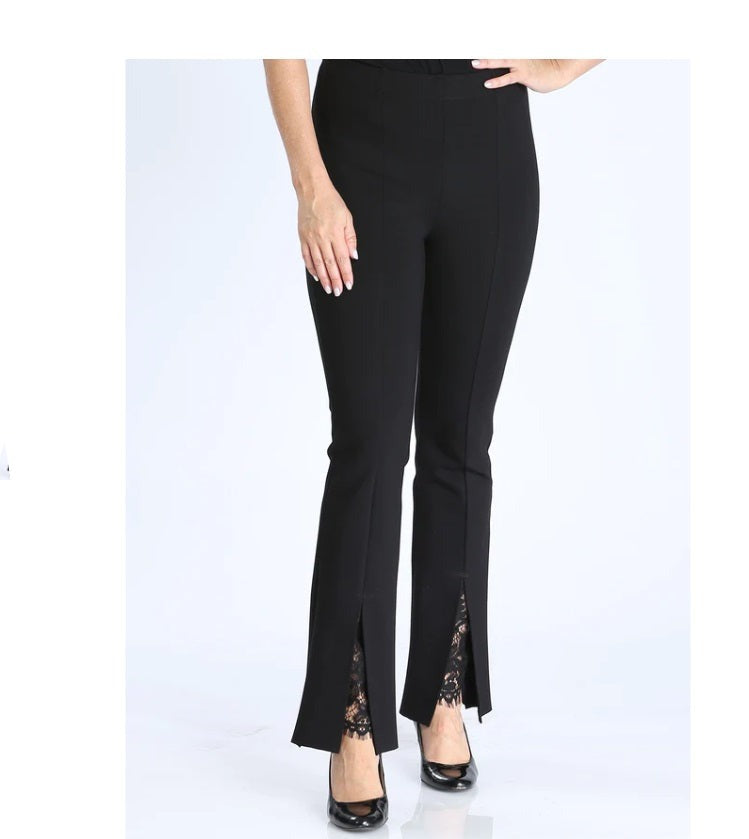 IC Collection Flare Pant with Lace Trim in Black on Black - 3814P- BLK