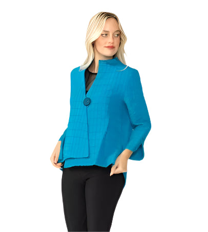 One-Button Jacquard Jacket in Turquoise - 6288J-TQ