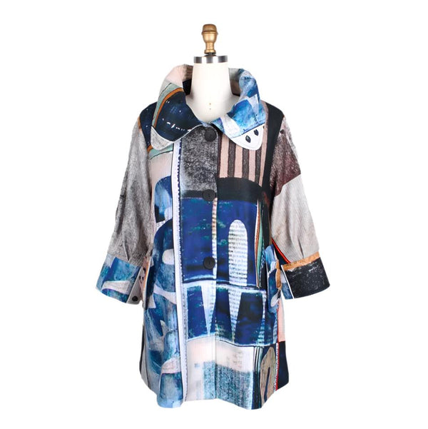 Damee Abstract-Print Ribbed Flannel Jacket in Blue/Multi - 4763-MLT