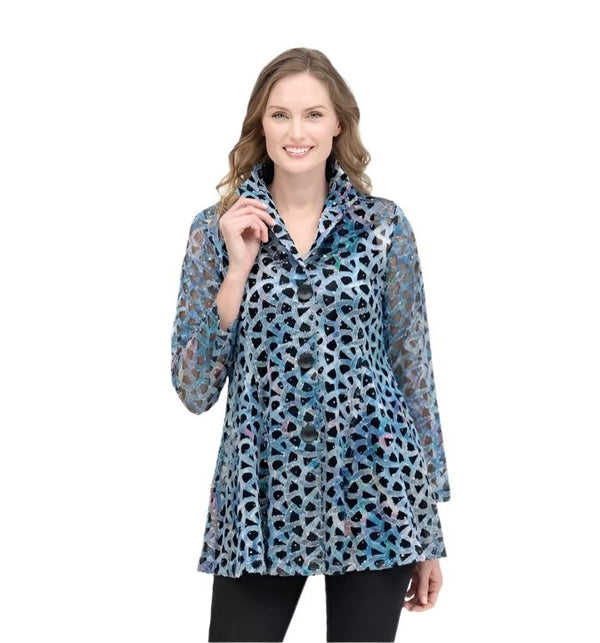 Holographic Soutache & Sequin Jacket in Blue - 300-BLU