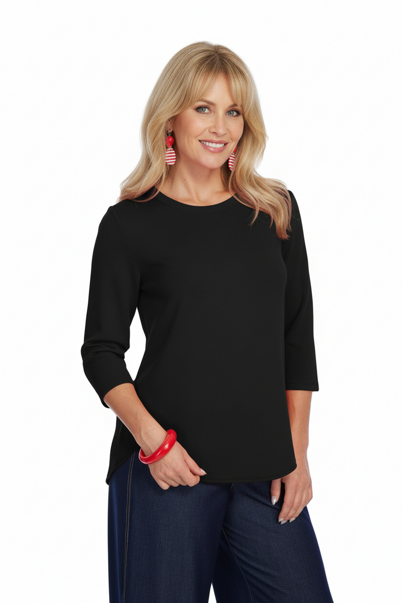 Lior "Zofi" Soft Knit High-Low Top in Black - ZOFI-BLK