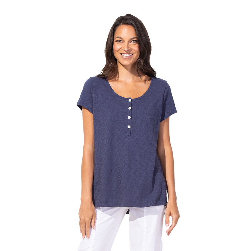 Escape by Habitat High-Low Short Sleeve Top in Navy - 10005-NV