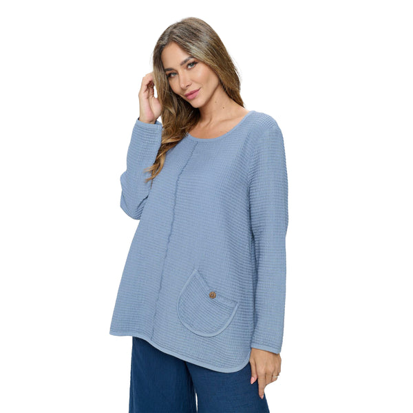 Focus Waffle Pocket Tunic Top in Dusty Blue - FW136-DB - Sizes L & XL Only!