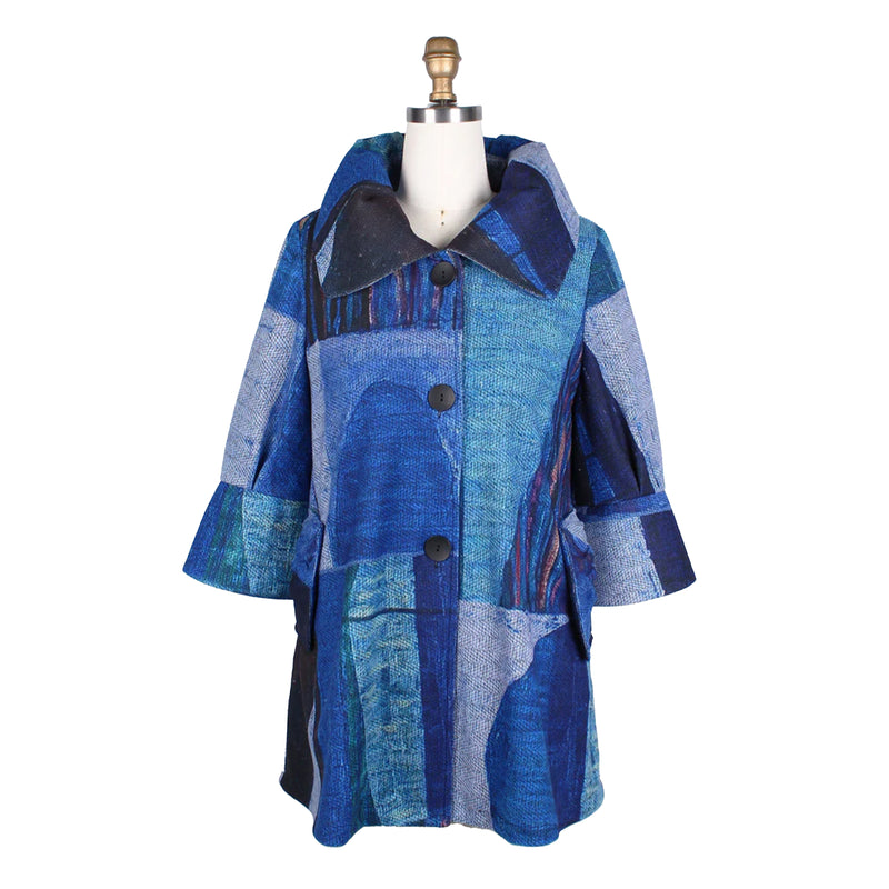 Damee Colorblock Sweater Knit Swing Coat - 4777-BLU
