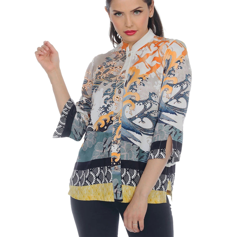 Citron Cranes Flying Sky Print Blouse in Multi - 1213CFS - Size XL Only!