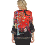 Asian Inspired Floral Print Silk Blouse in Red - 1213LMT