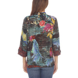 Citron Peacock & Floral Print Silk Blouse - 1213PCT