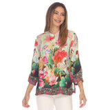 Citron Wild Crane Print Silk Blend Blouse - 1213WCTP - Limited Sizes!