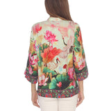 Citron Wild Crane Print Silk Blend Blouse - 1213WCTP - Limited Sizes!