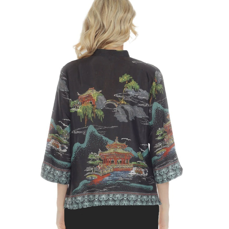 Citron Pagoda Mountain Print Silk Blend Blouse - 1213PM - Sizes XL & 0X Only!