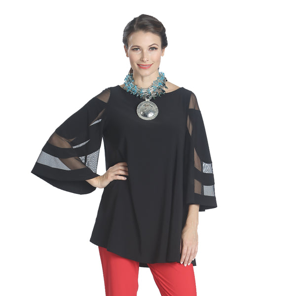 IC Collection Mesh Sleeve Tunic in Black - 1241T-BK - Size S Only