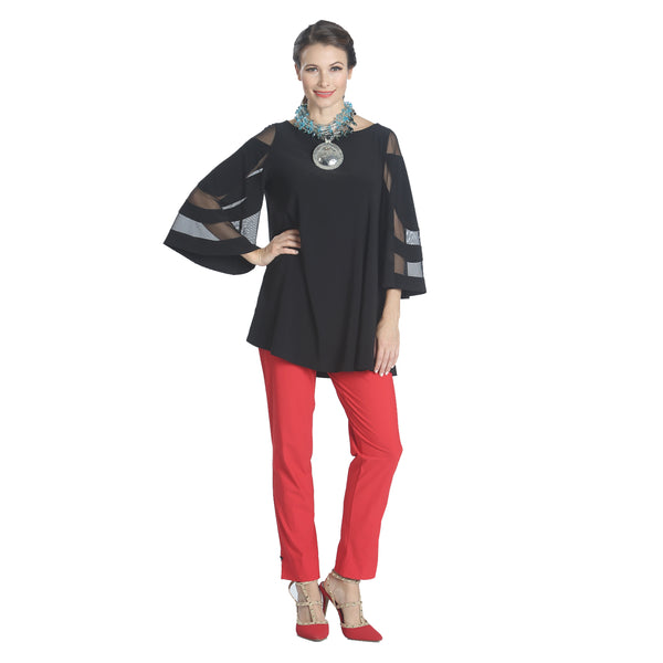 IC Collection Mesh Sleeve Tunic in Black - 1241T-BK - Size S Only