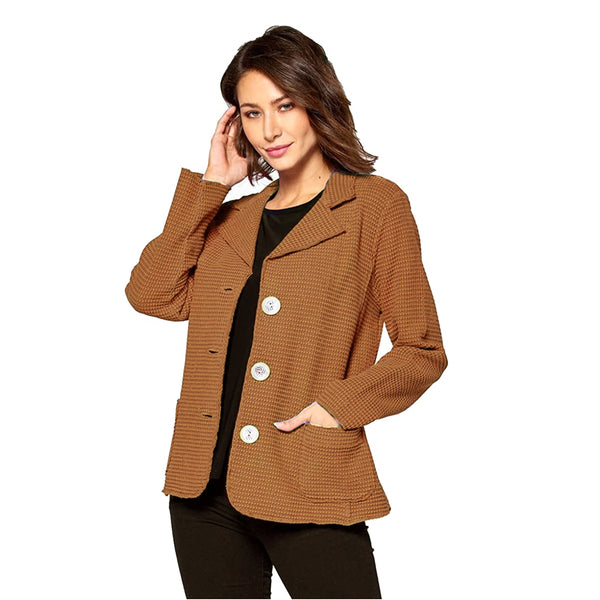 Focus Button Front Waffle Knit Jacket in Toffee - SW-203-TOF