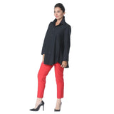 High-Low Button-Front Blouse in Black - 3778B-BK