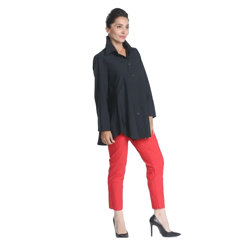IC Collection High-Low Button-Front Blouse in Black - 3778B-BK