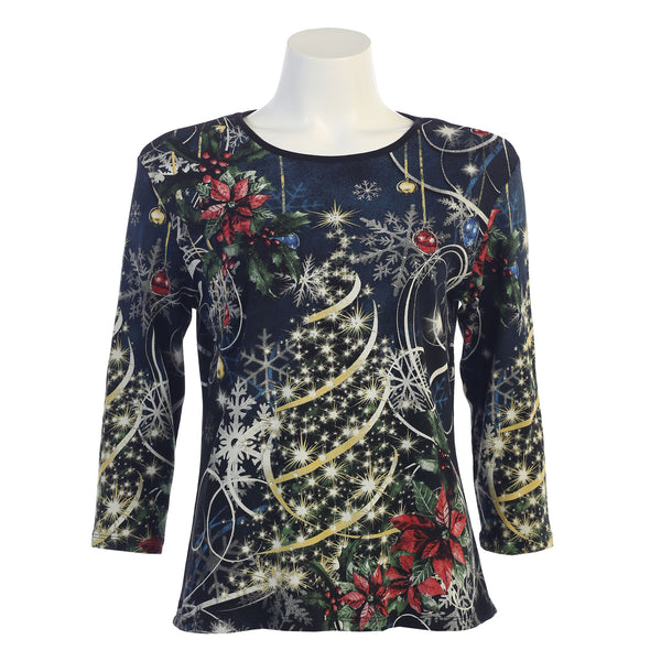 Jess & Jane "Christmas Joy" Top in Black/Multi - 14-1077BK