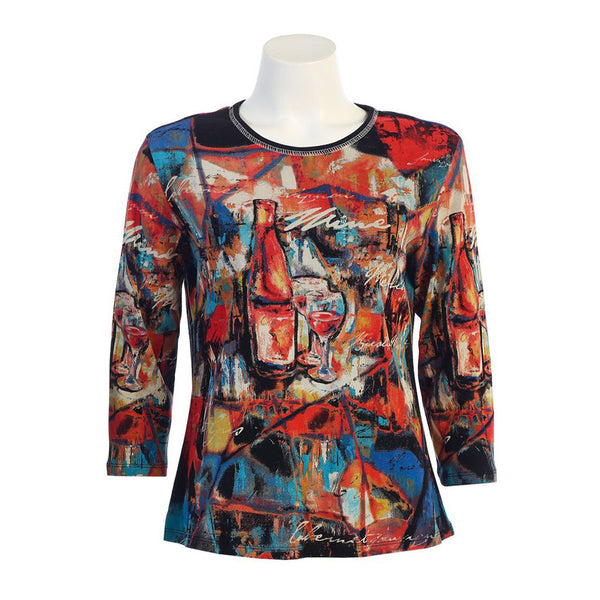 Jess & Jane "Wine Art" Abstract Top in Multi - 14-981BK - Size 3X Only