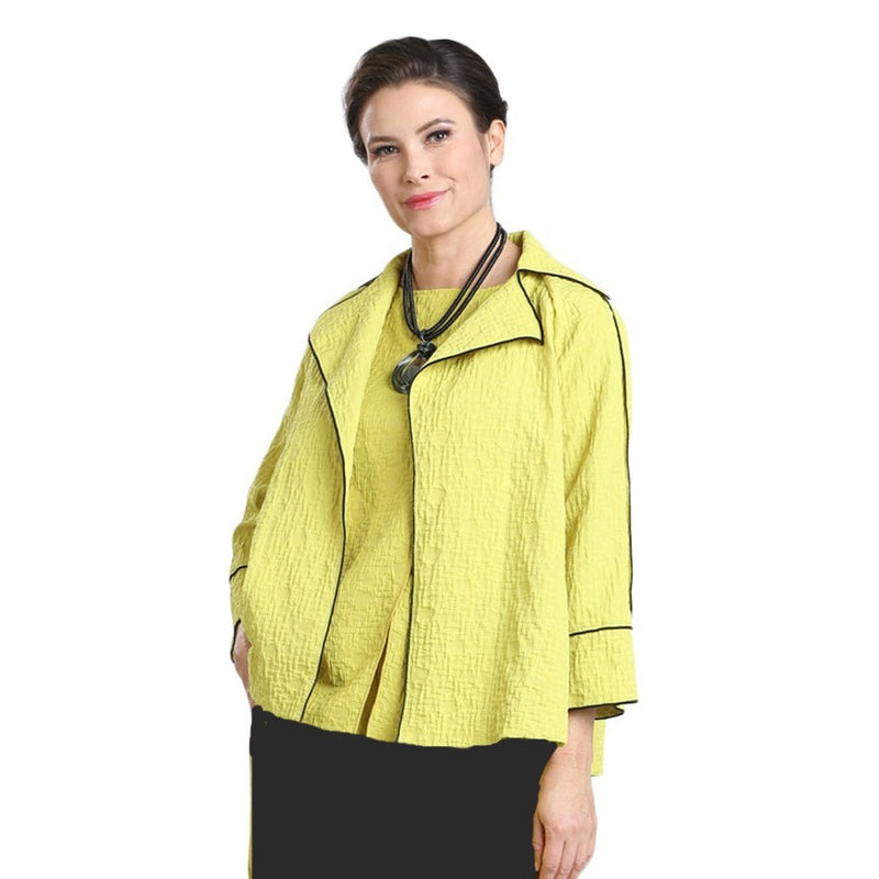 IC Collection Open Front Jacket W/ Piping in Lime - 1442J-LIM - Size L Only!