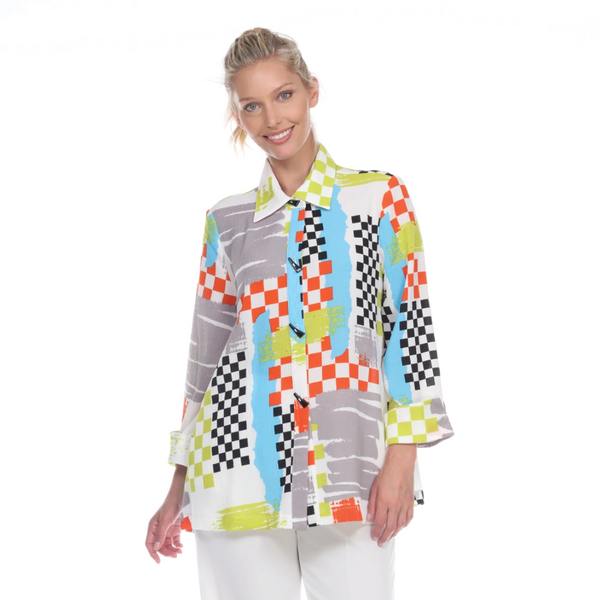 Moonlight Checkered High-Low Blouse in Orange/Multi - 1471