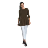 Stretch Knit Basic Tunic in Brown - 1484-BRN