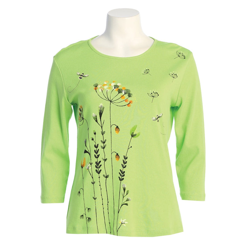 Jess & Jane "Busy Bees" Abstract Top in Lime - 14-1457