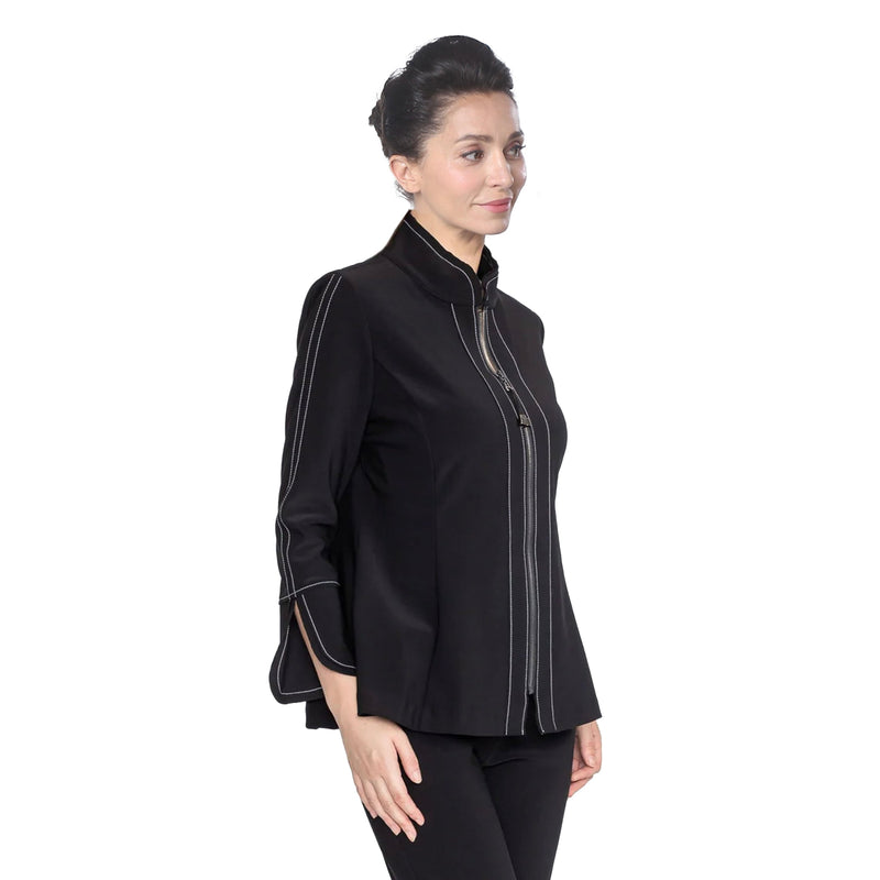 IC Collection Contrast-Stitch Zip Front Jacket in Black - 4345J-BLK - Size L Only