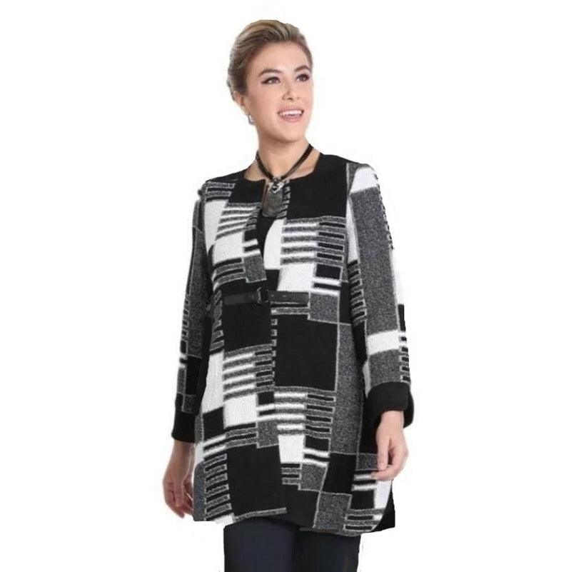 IC Collection Colorblock Sweater Knit Jacket - 1512J-BLK - Size XL Only!